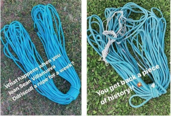 Sean's rope before and after the traverse!