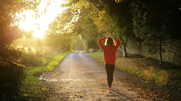 Woman goes for a walk in nature